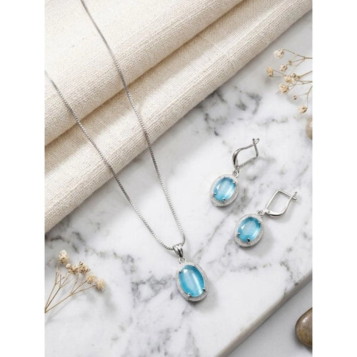 Blue Silver-Plated Pendant Set - Vkart