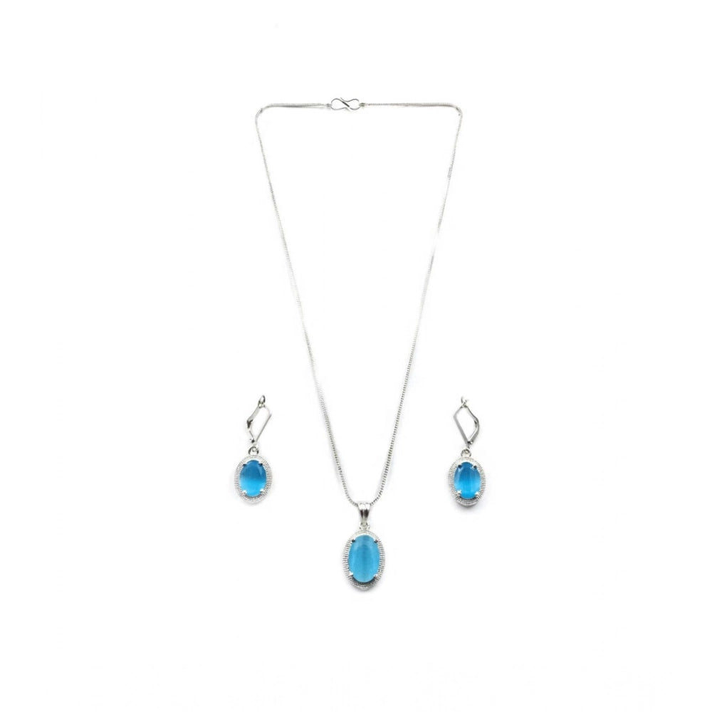 Blue Silver-Plated Pendant Set - Vkart - View 2
