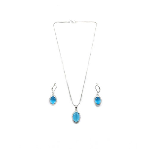 Blue Silver-Plated Pendant Set - Vkart - View 2