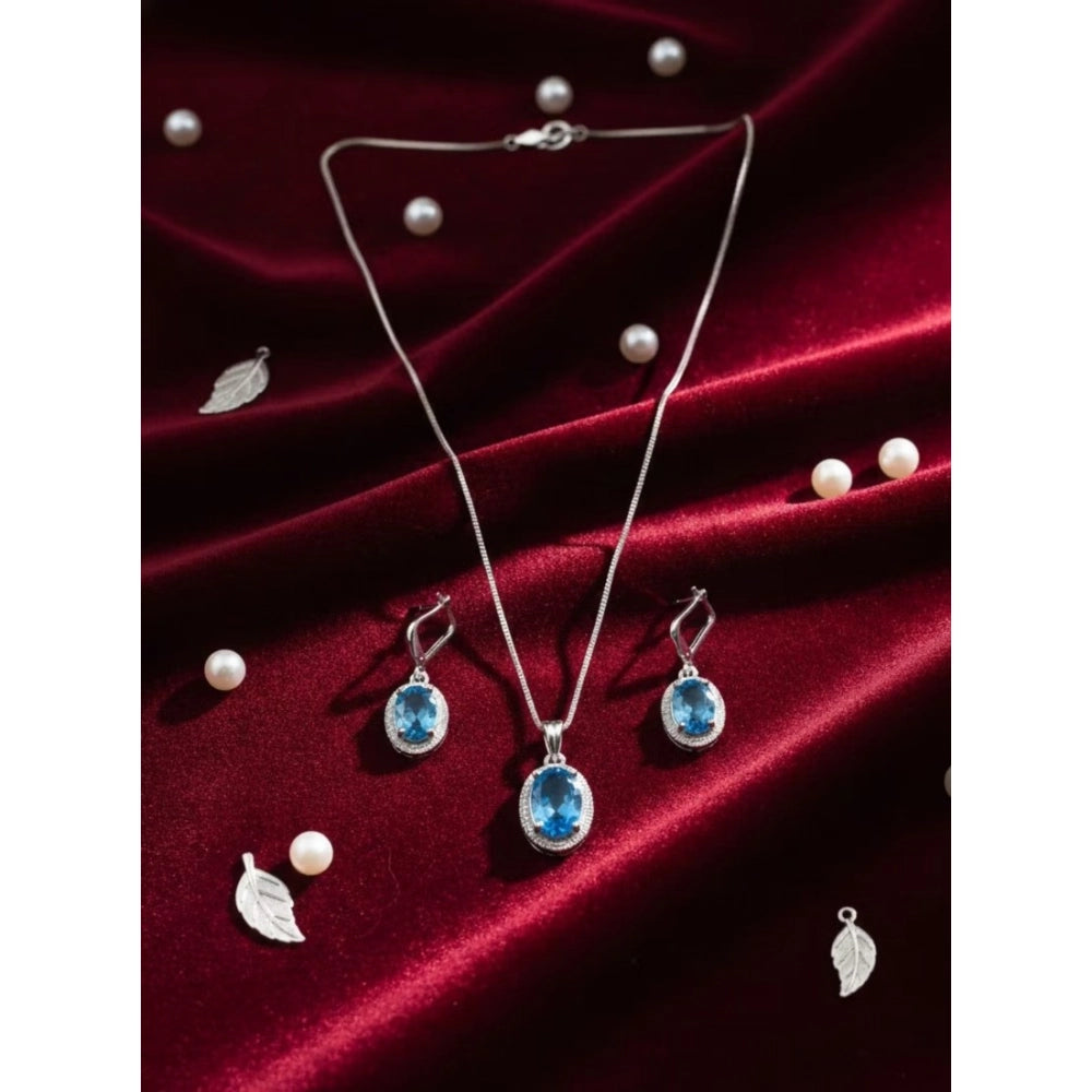 Blue Silver-Plated Pendant Set - Vkart - View 3