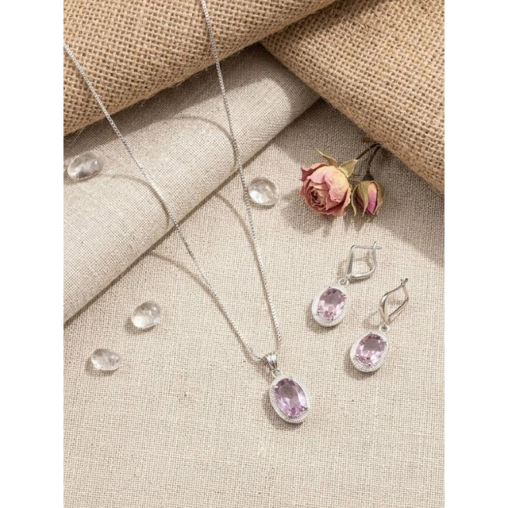 Pink Silver-Plated Pendant Set - Vkart