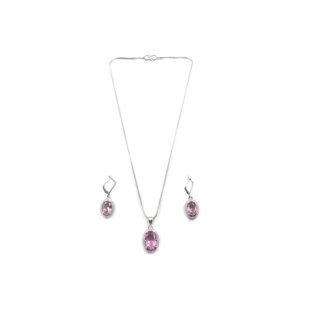 Pink Silver-Plated Pendant Set - Vkart - View 2
