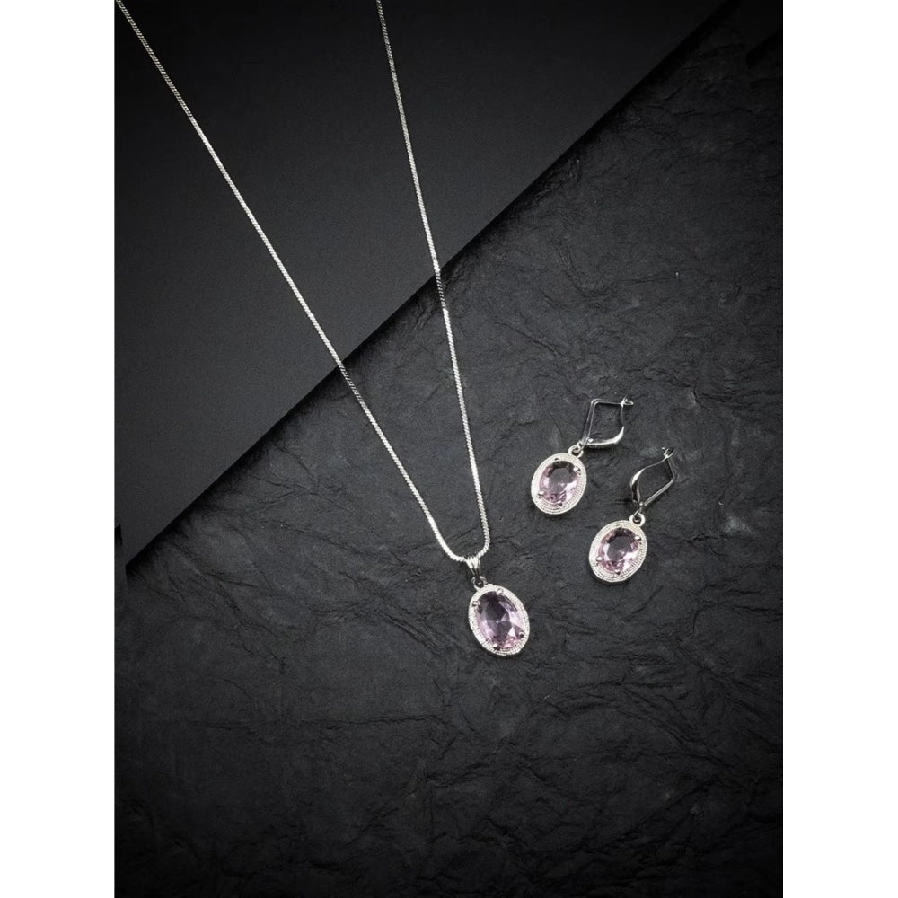 Pink Silver-Plated Pendant Set - Vkart - View 3