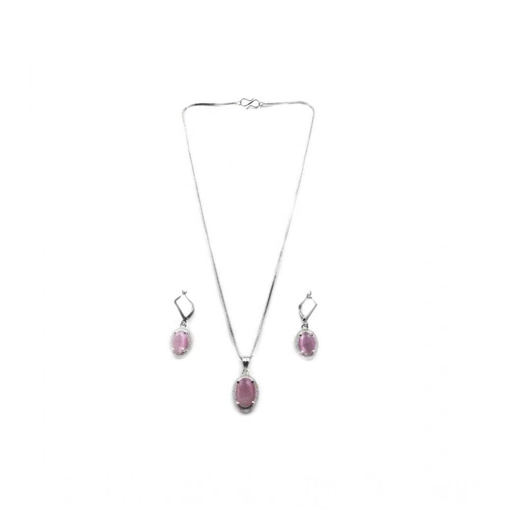 Pink Silver-Plated Pendant Set No. 2 - Vkart - View 2