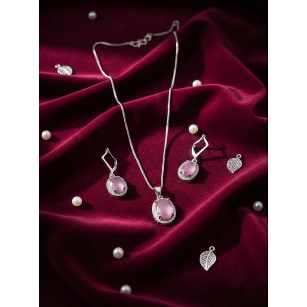 Pink Silver-Plated Pendant Set No. 2 - Vkart - View 3