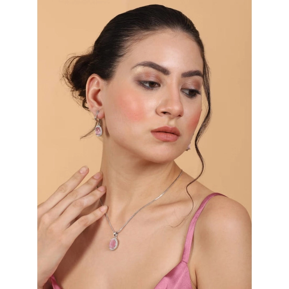 Pink Silver-Plated Pendant Set No. 2 - Vkart - View 4