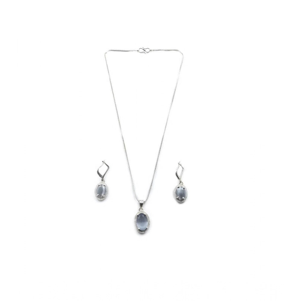 Grey Silver-Plated Pendant Set - Vkart - View 2