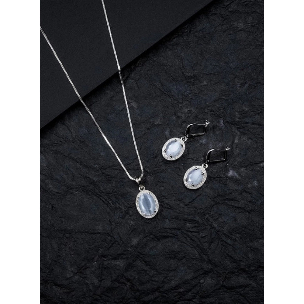 Grey Silver-Plated Pendant Set - Vkart - View 3