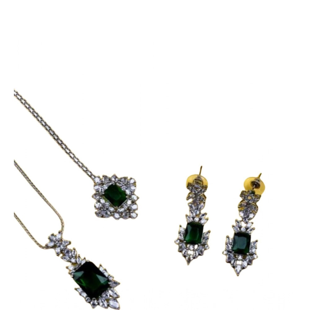Green Silver-Plated Pendant Set - Vkart - View 2