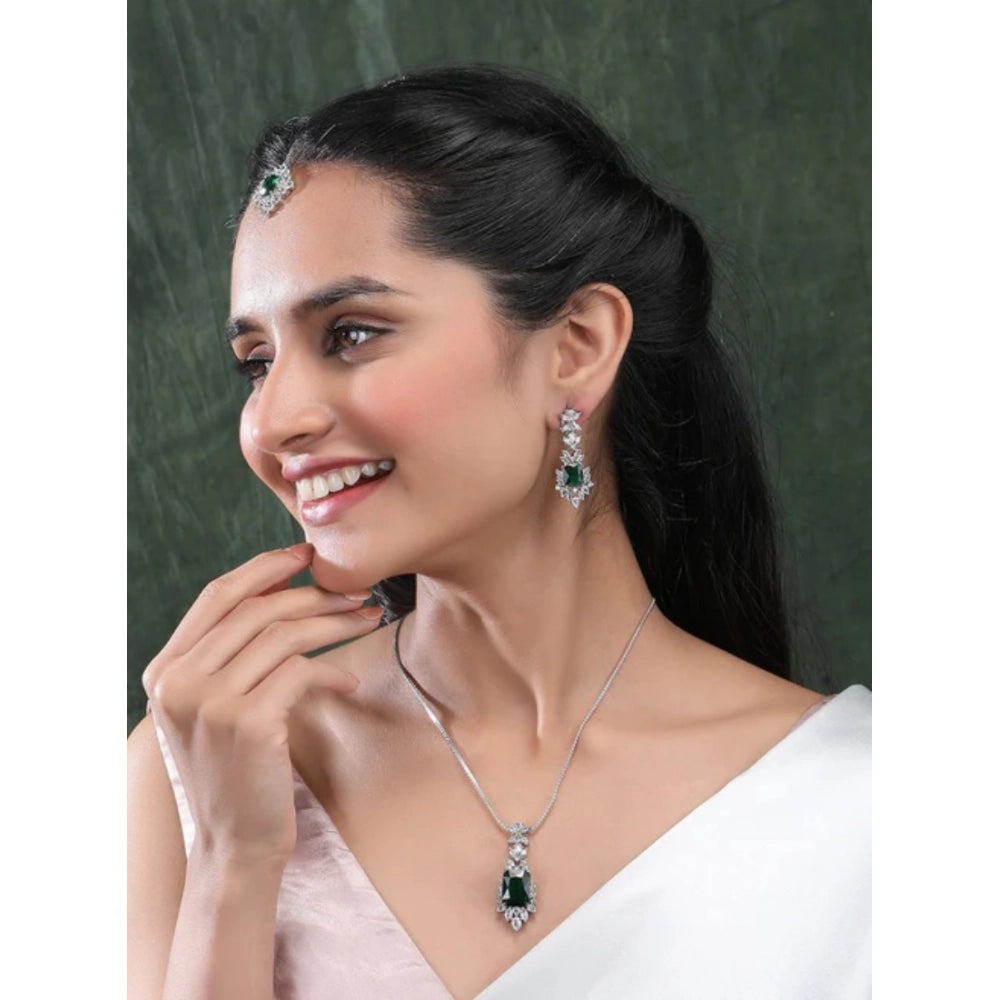 Green Silver-Plated Pendant Set - Vkart - View 3