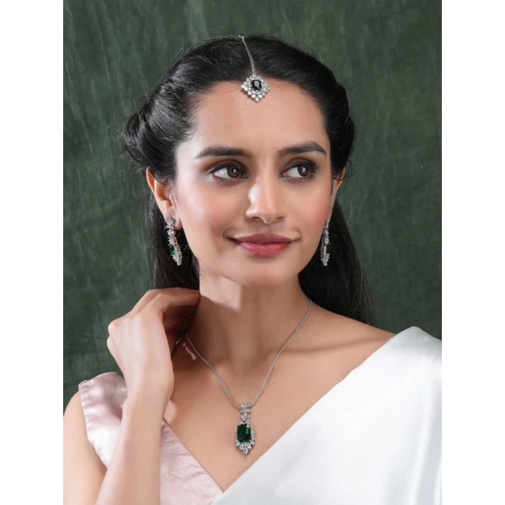 Green Silver-Plated Pendant Set - Vkart - View 4