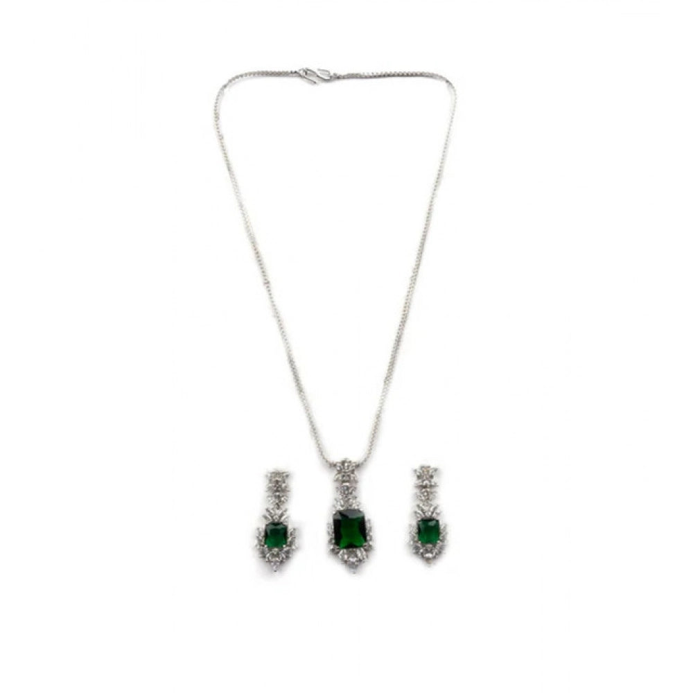 Green Silver-Plated Pendant Set - Vkart - View 5