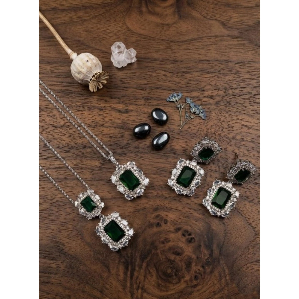 Green Silver-Plated Pendant Set No. 2 - Vkart