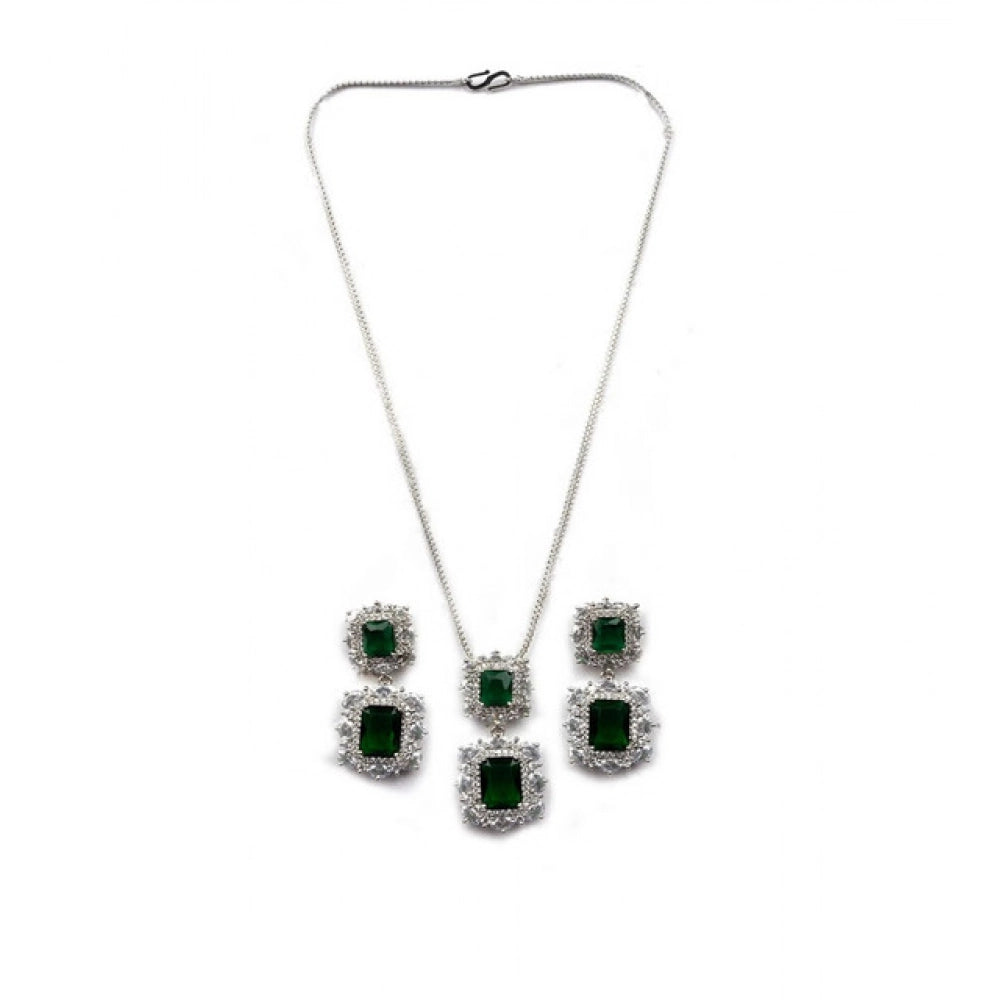 Green Silver-Plated Pendant Set No. 2 - Vkart - View 2