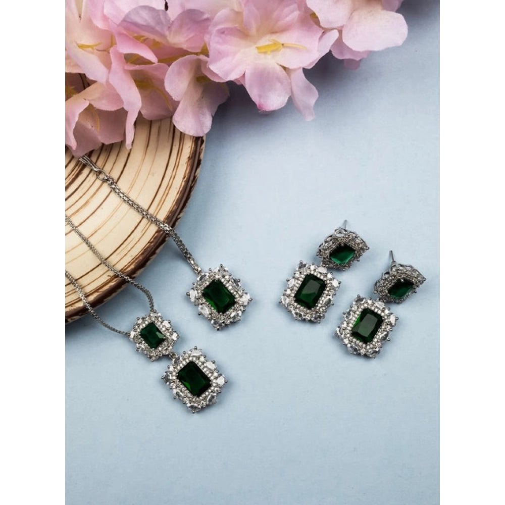 Green Silver-Plated Pendant Set No. 2 - Vkart - View 3