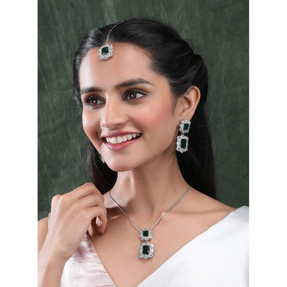 Green Silver-Plated Pendant Set No. 2 - Vkart - View 4