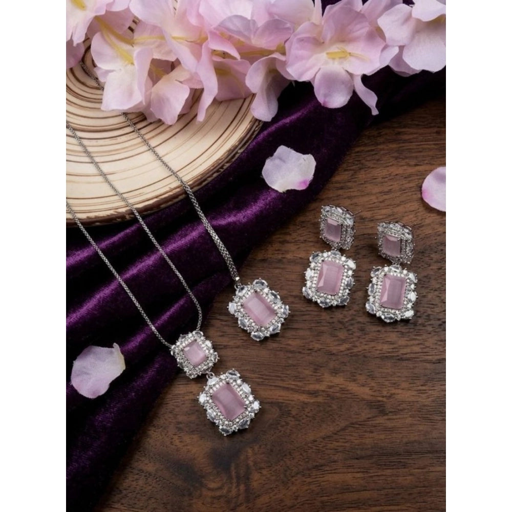 Pink Silver-Plated Pendant Set No. 3 - Vkart
