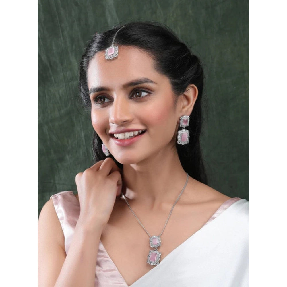 Pink Silver-Plated Pendant Set No. 3 - Vkart - View 3