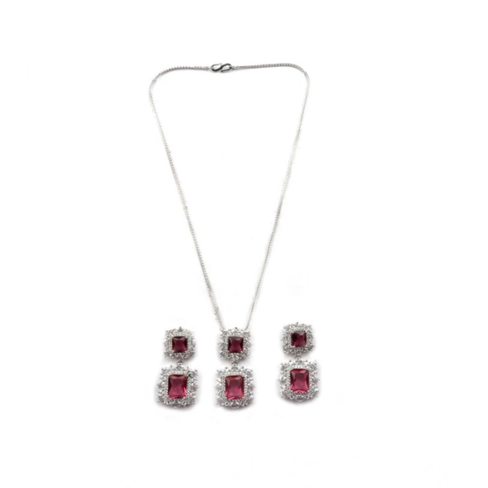Red Silver-Plated Pendant Set - Vkart - View 2