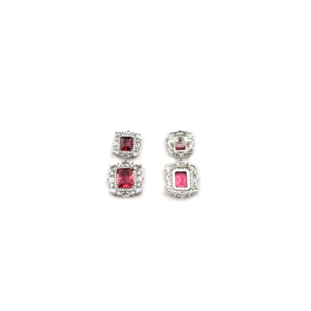 Red Silver-Plated Pendant Set - Vkart - View 5