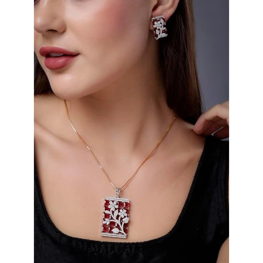 Red Silver-Plated Pendant Set No. 2 - Vkart - View 3