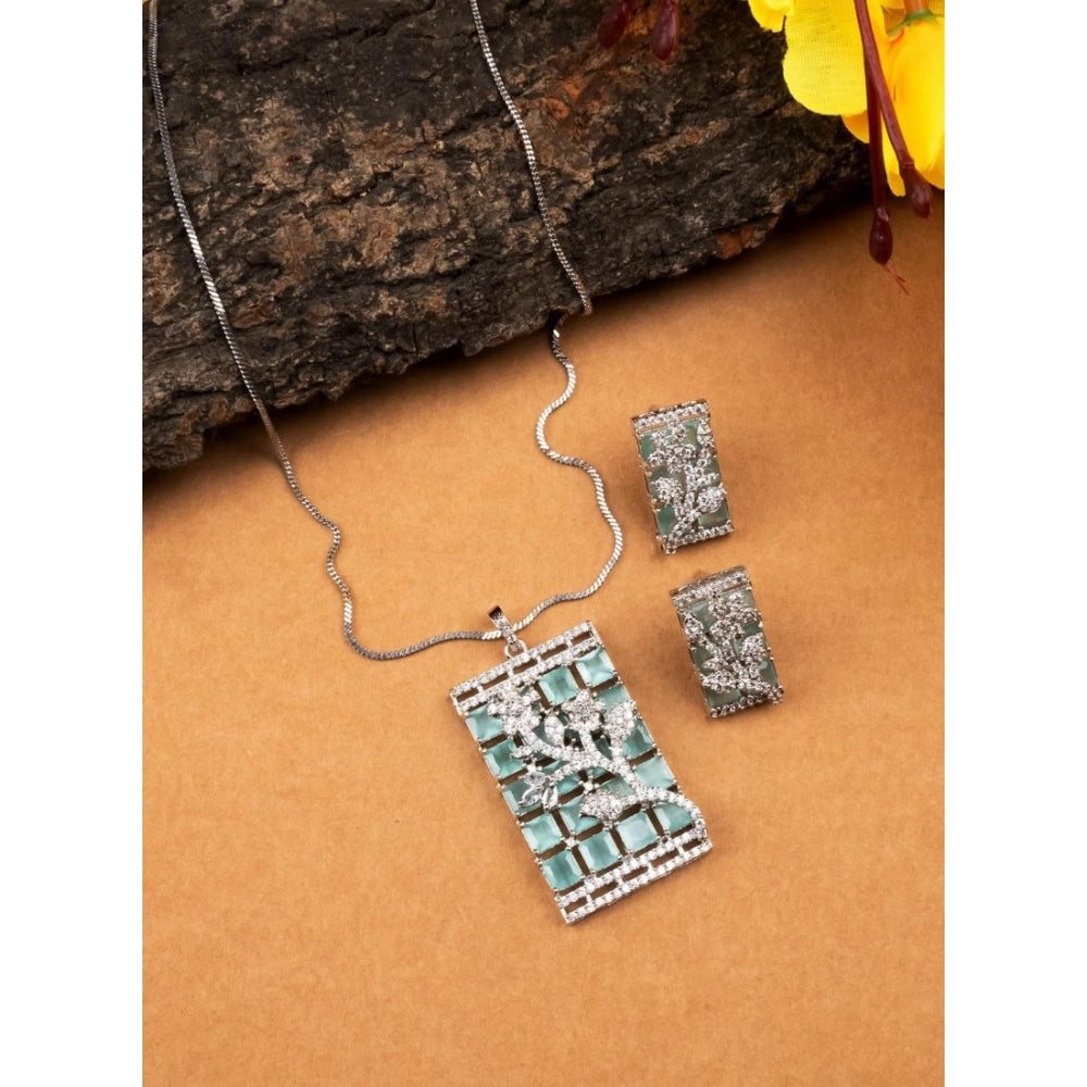 Turquoise Silver-Plated Pendant Set No. 2 - Vkart - View 3
