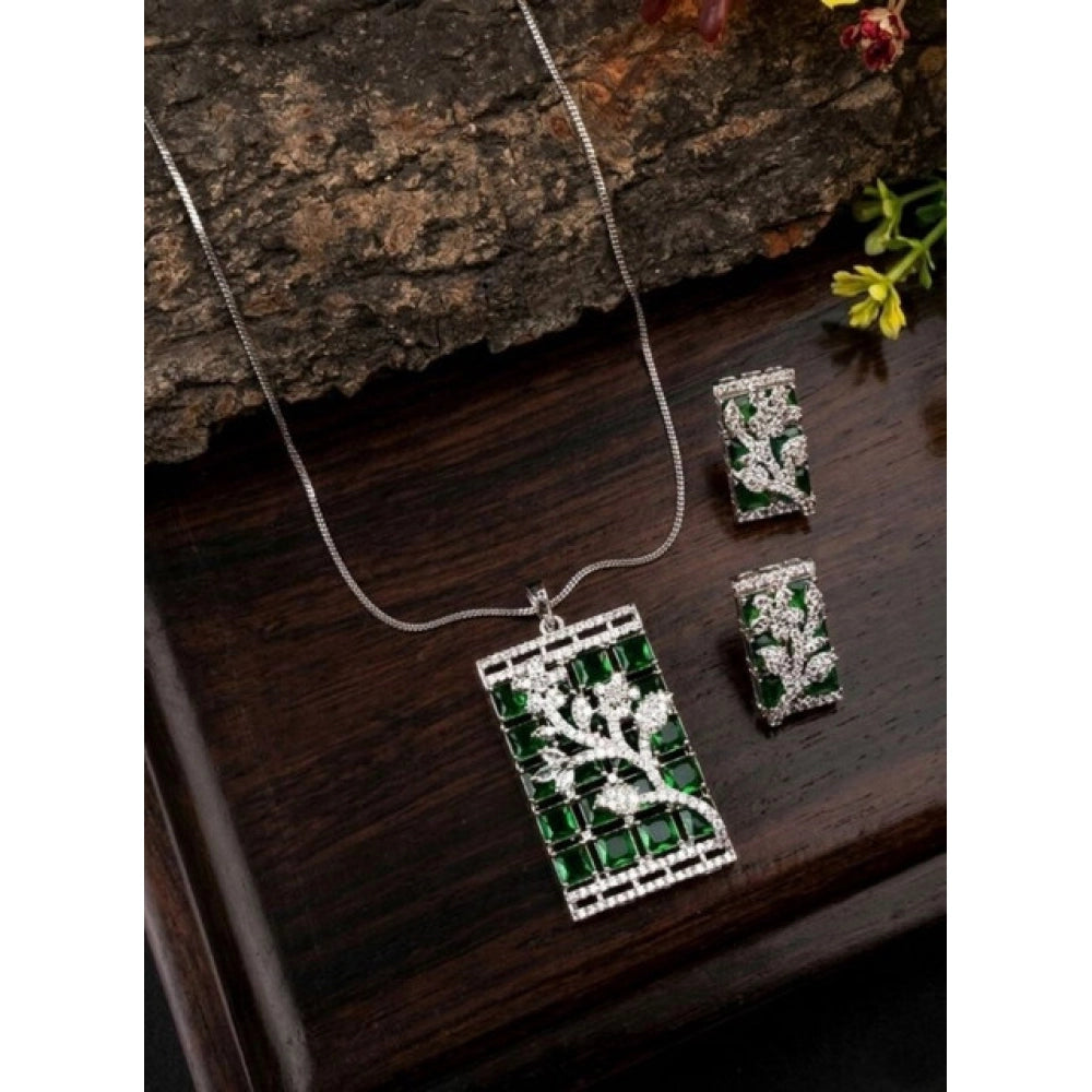 Green Silver-Plated Pendant Set No. 3 - Vkart