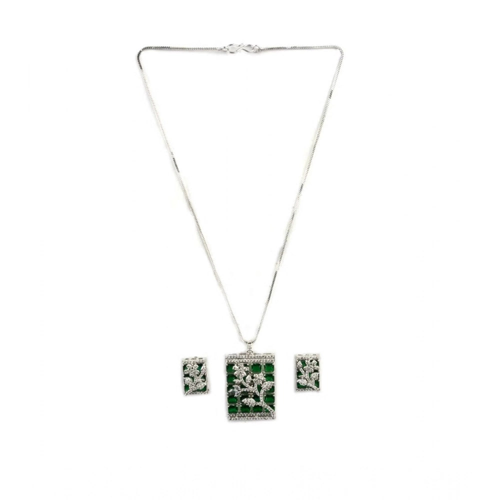 Green Silver-Plated Pendant Set No. 3 - Vkart - View 2