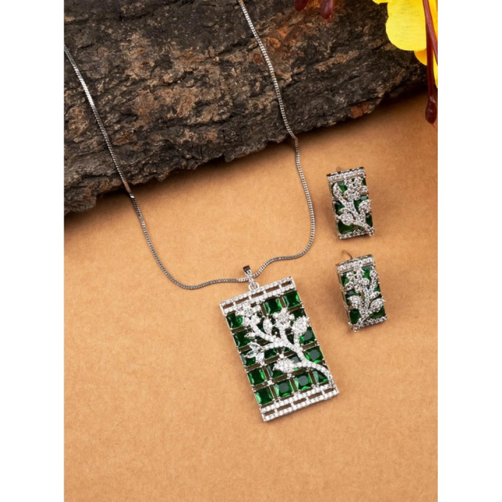Green Silver-Plated Pendant Set No. 3 - Vkart - View 3