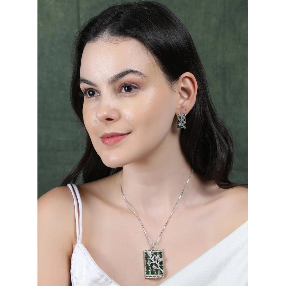 Green Silver-Plated Pendant Set No. 3 - Vkart - View 4