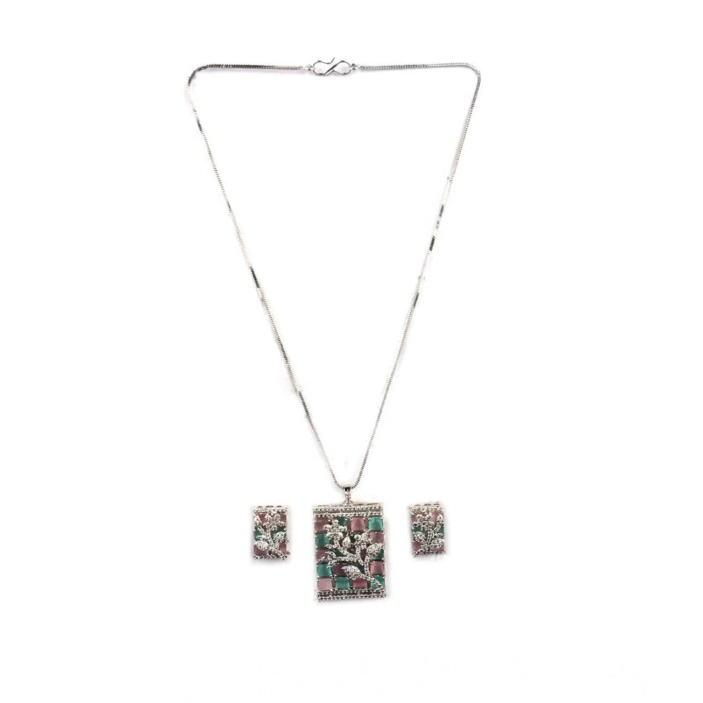Multicolour Silver-Plated Pendant Set - Vkart - View 2