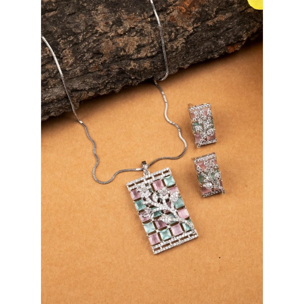 Multicolour Silver-Plated Pendant Set - Vkart - View 3