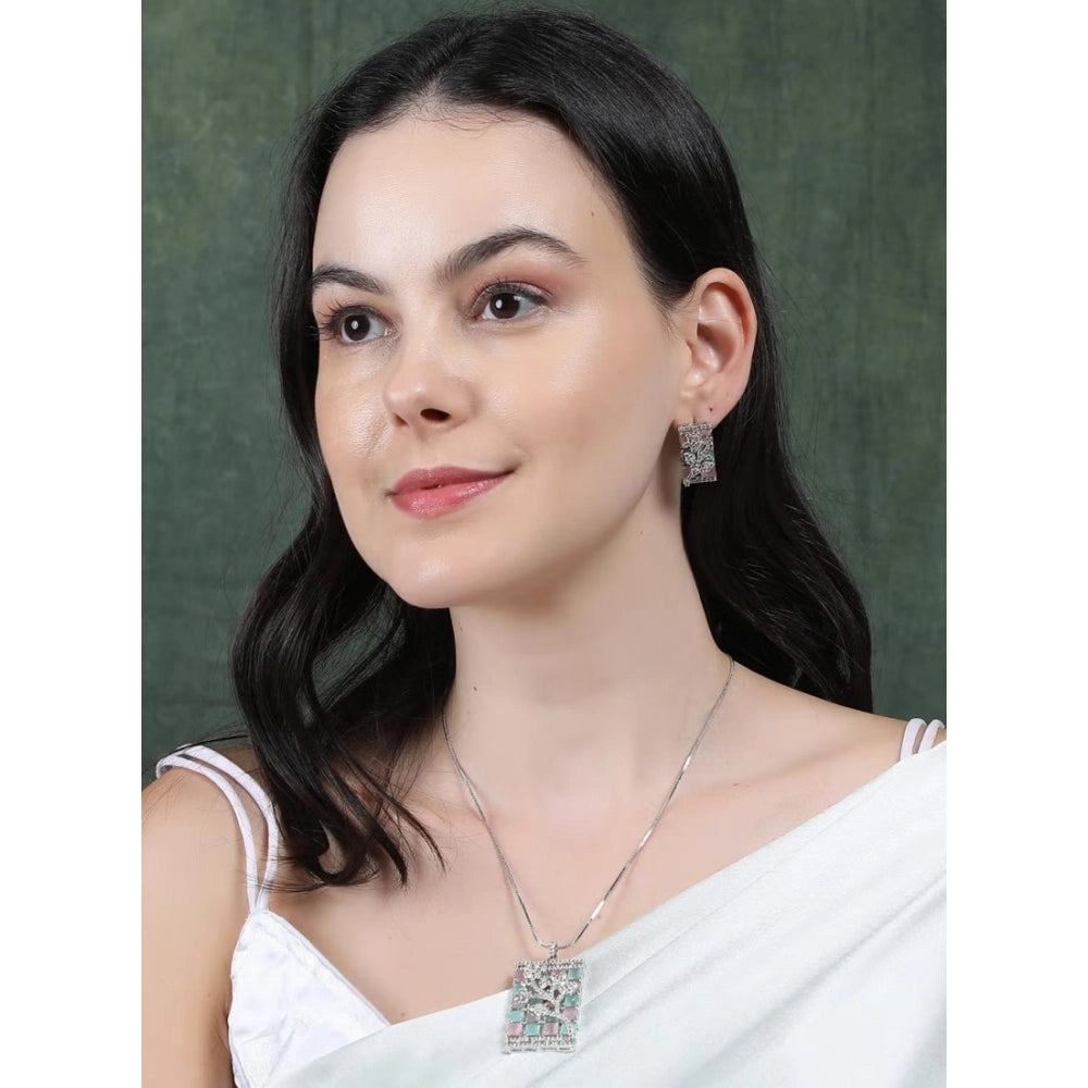 Multicolour Silver-Plated Pendant Set - Vkart - View 4