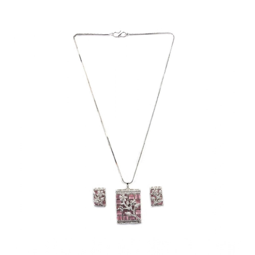 Pink Silver-Plated Pendant Set No. 4 - Vkart - View 2