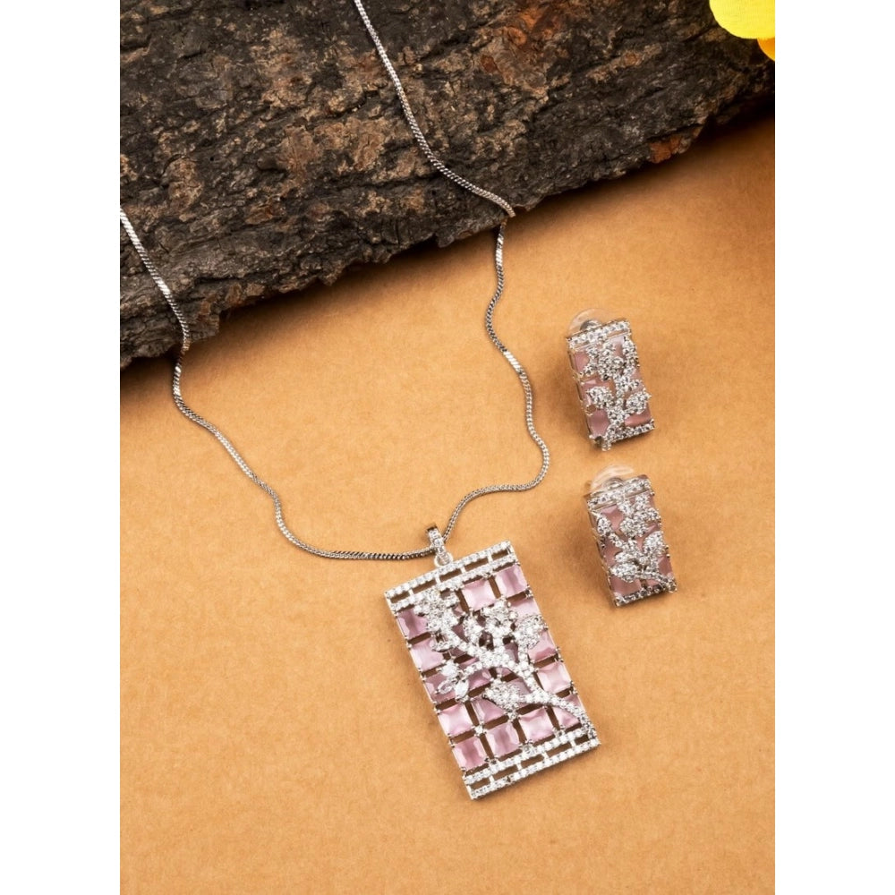 Pink Silver-Plated Pendant Set No. 4 - Vkart - View 3