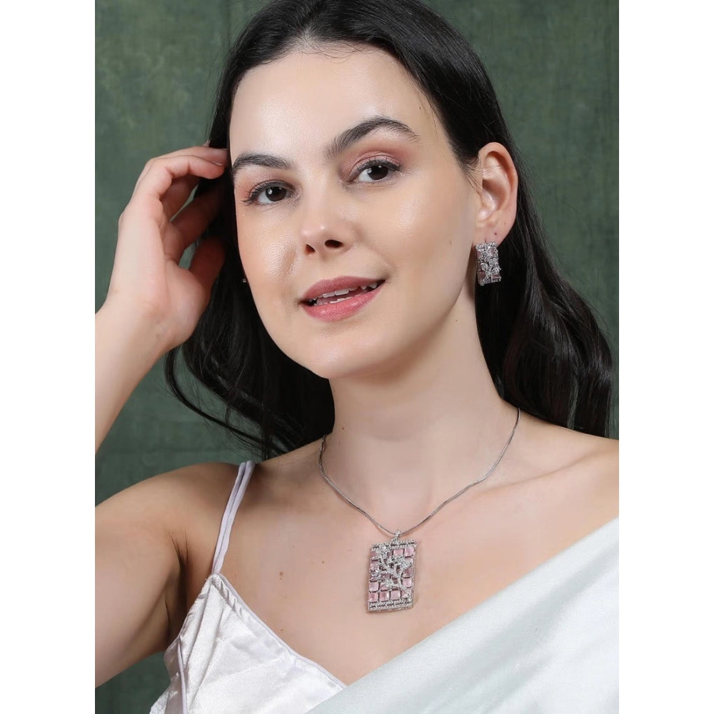 Pink Silver-Plated Pendant Set No. 4 - Vkart - View 4