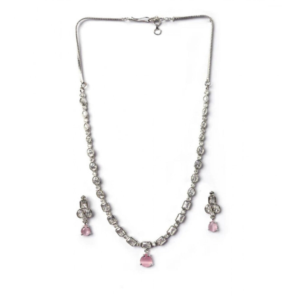Pink Silver-Plated Necklace Set - Vkart - View 2