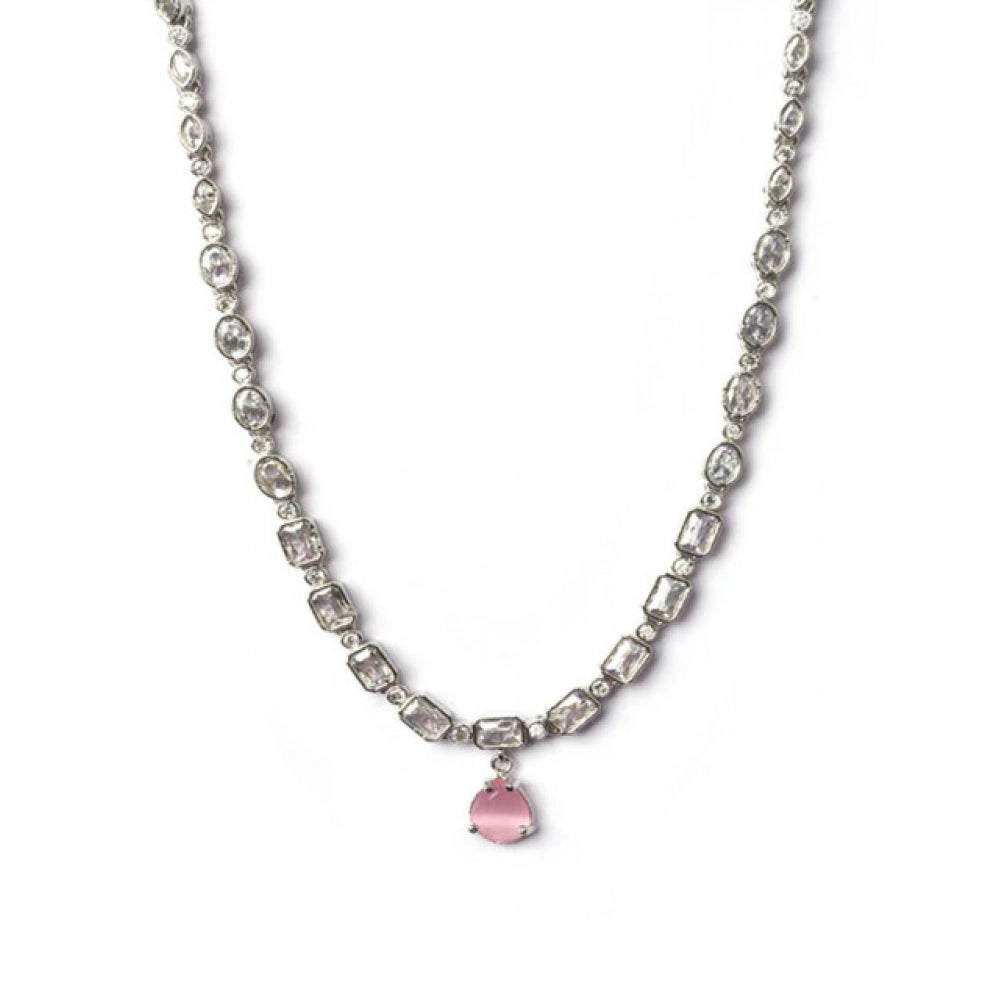Pink Silver-Plated Necklace Set - Vkart - View 4