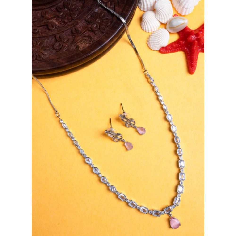 Pink Silver-Plated Necklace Set - Vkart - View 5