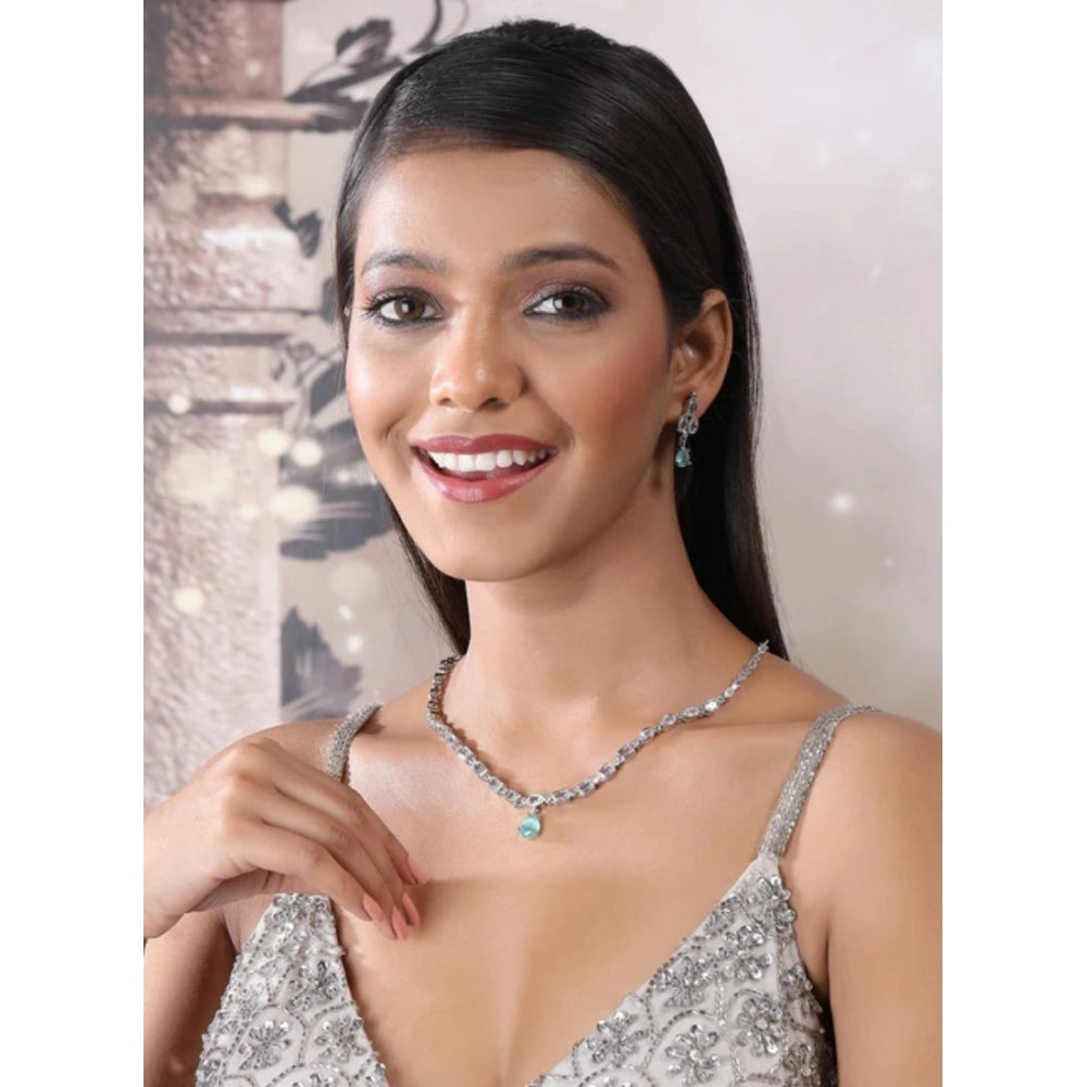 Turquoise Silver-Plated Necklace Set - Vkart - View 3