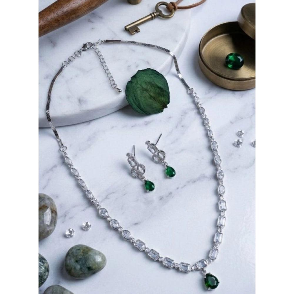 Green Silver-Plated Necklace Set - Vkart