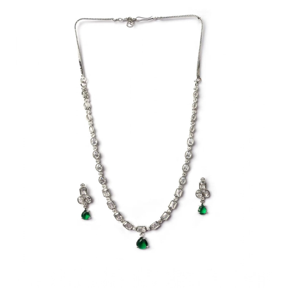 Green Silver-Plated Necklace Set - Vkart - View 2