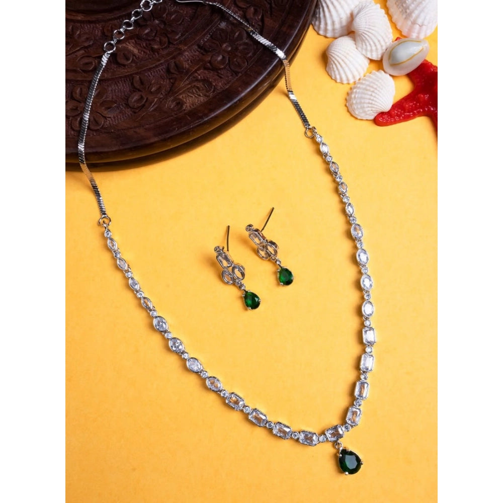 Green Silver-Plated Necklace Set - Vkart - View 4