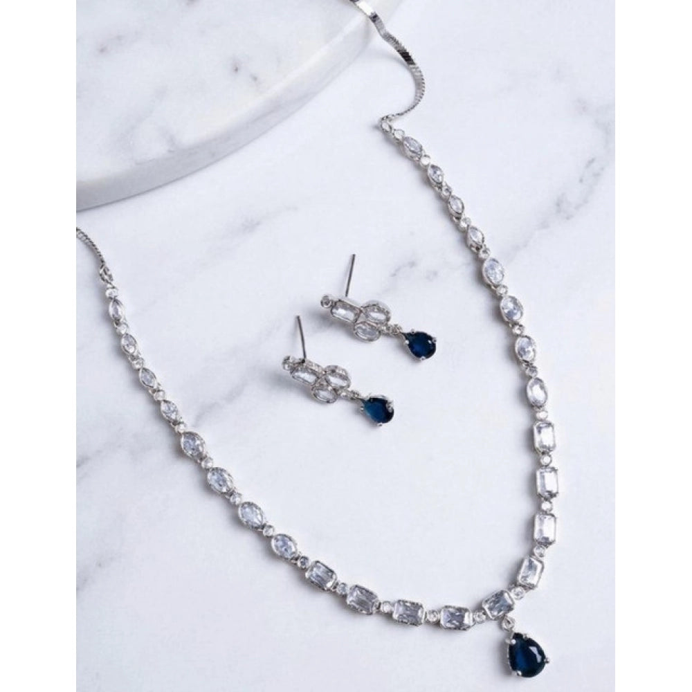 Blue Silver-Plated Necklace Set - Vkart