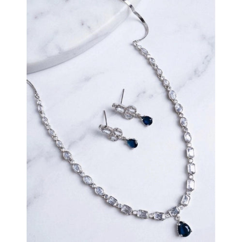 Blue Silver-Plated Necklace Set - Vkart