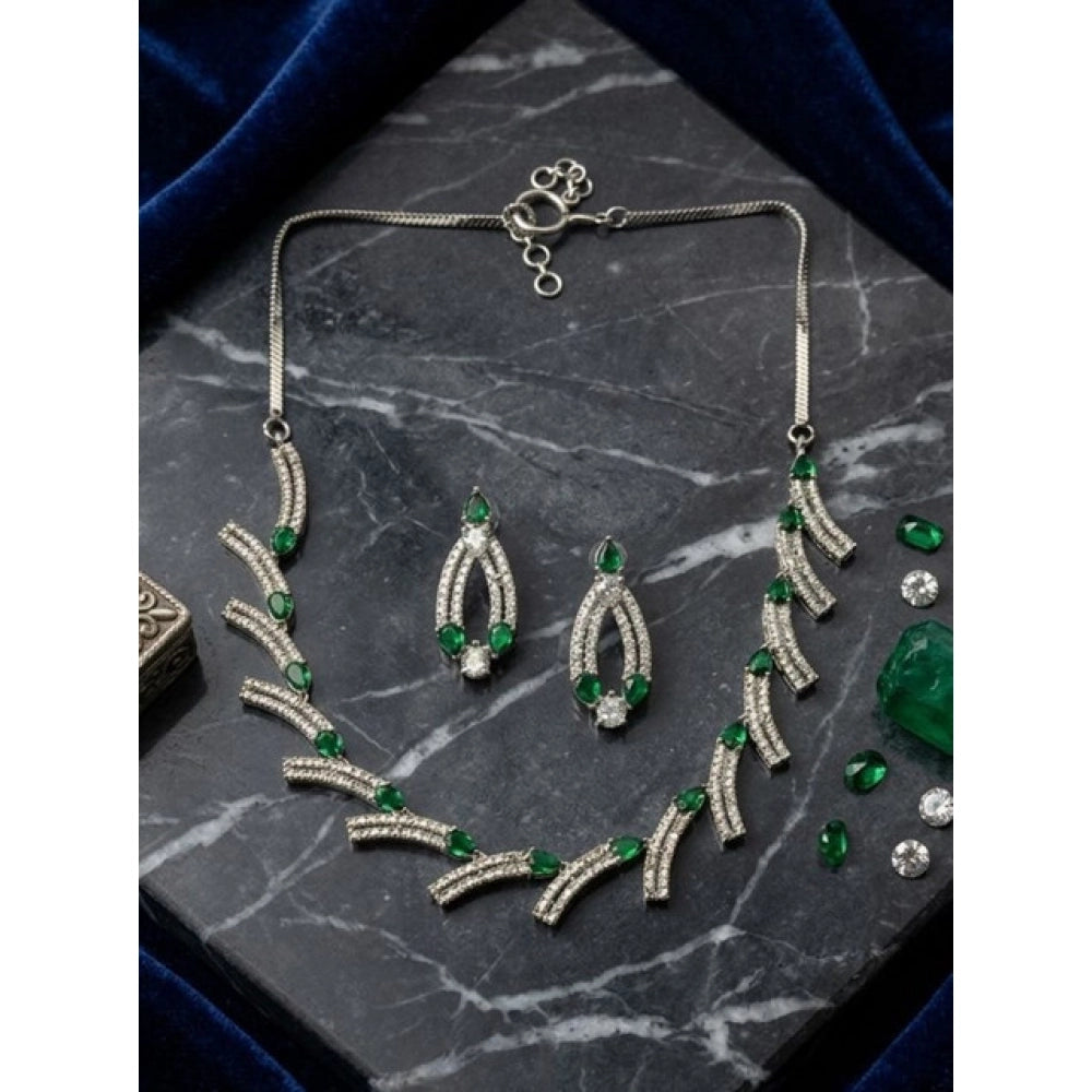 Green Silver-Plated Necklace Set No. 2 - Vkart