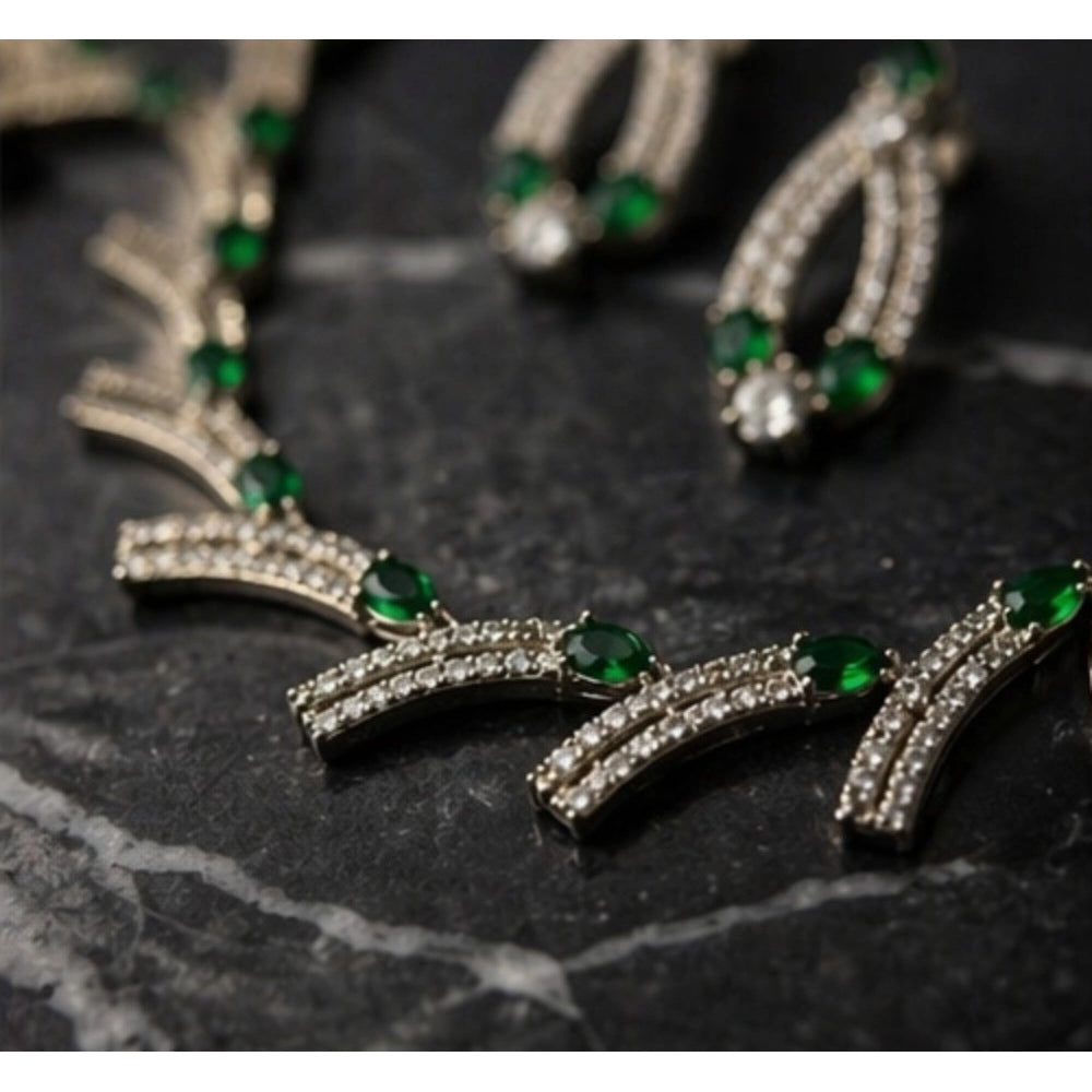 Green Silver-Plated Necklace Set No. 2 - Vkart - View 4