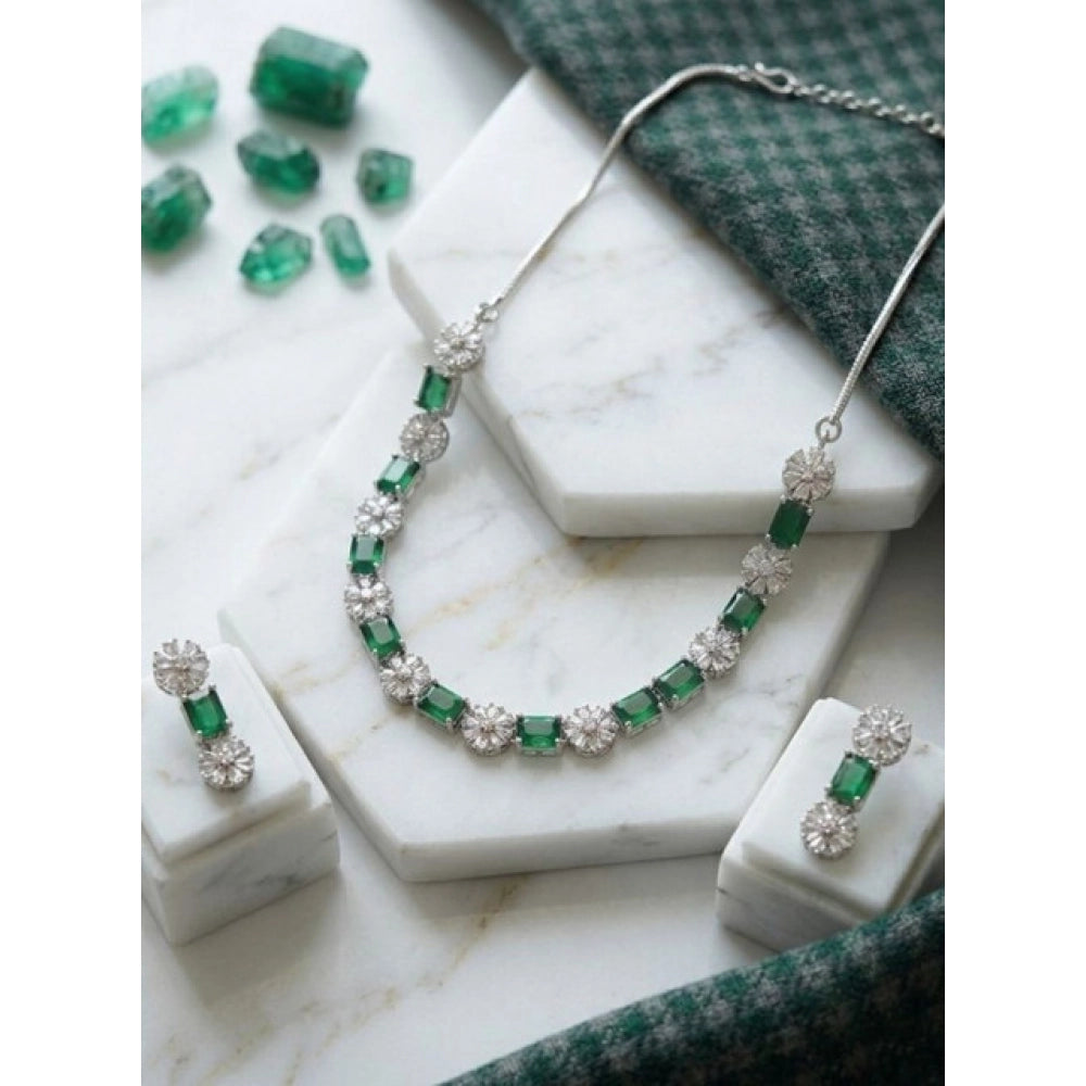 Green Silver-Plated Necklace Set No. 4 - Vkart