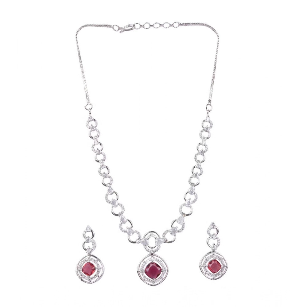 Red Silver-Plated Necklace Set - Vkart - View 2