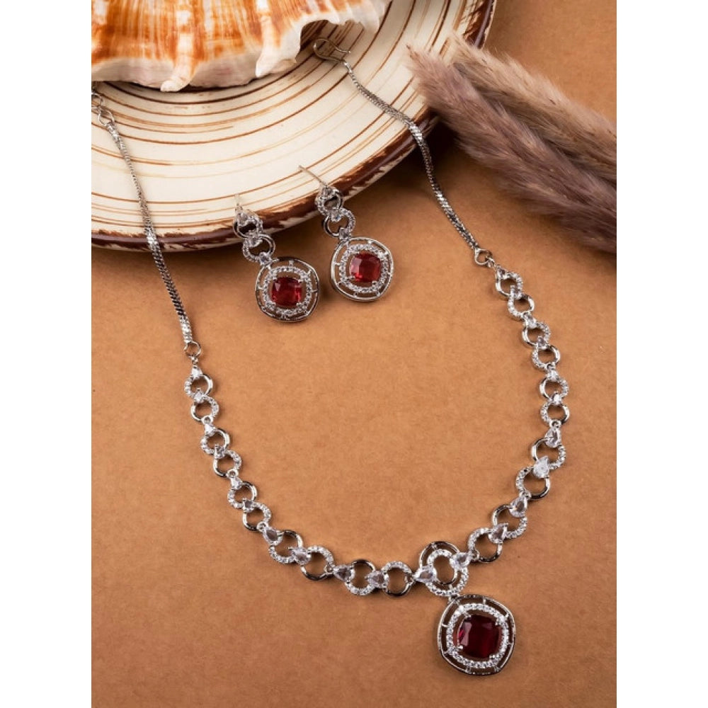 Red Silver-Plated Necklace Set - Vkart - View 3